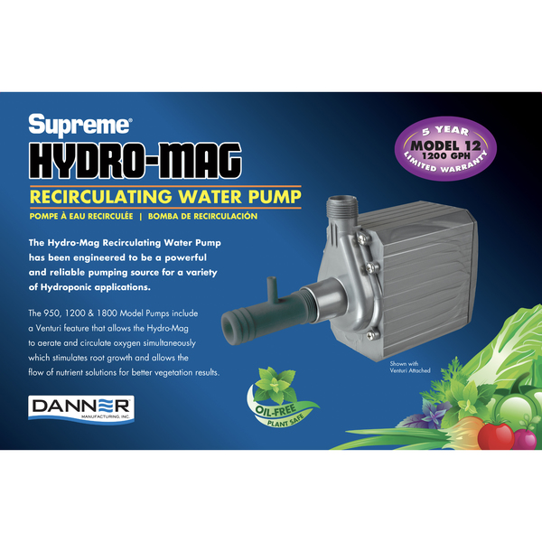 Danner 1200 GPH Hydro Pump. Foam Pre-Filter. 10' power cord. Venturi Included 40132